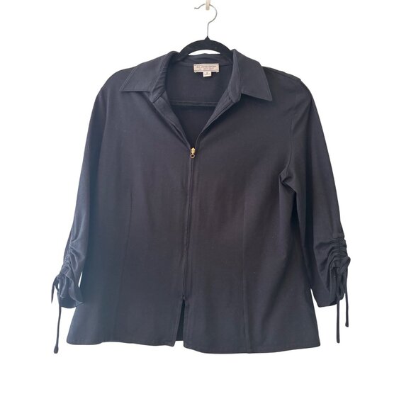 St. John Sport By Marie Gray Black Zip-Up Jacket Tie Sleeve M - Picture 2 of 11